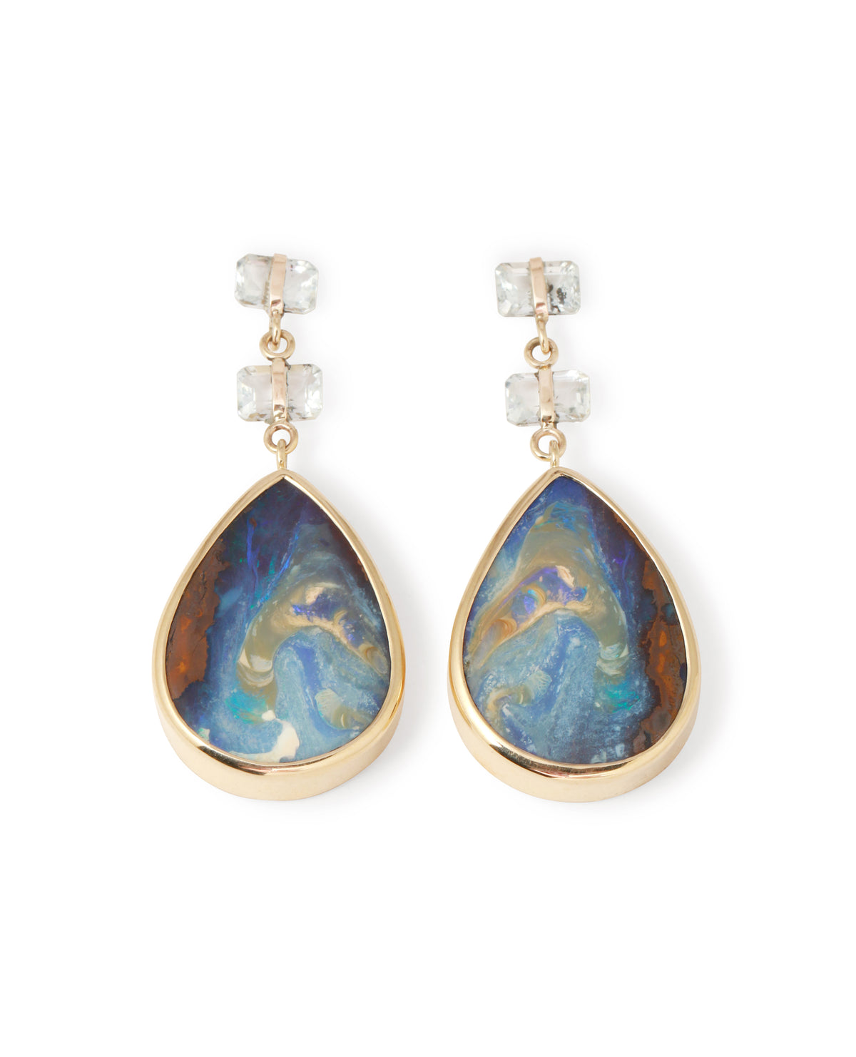Aquamarine and Boulder Opal Triple Drop Earrings Earrings OFK4471-2