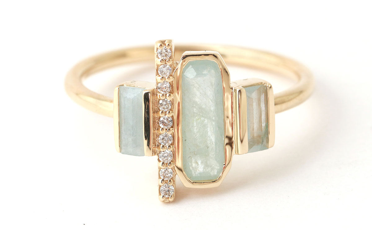 Cityscape Triple Aquamarine and Diamond Tower Ring BFCM Stock Ring R1301aq-ecom