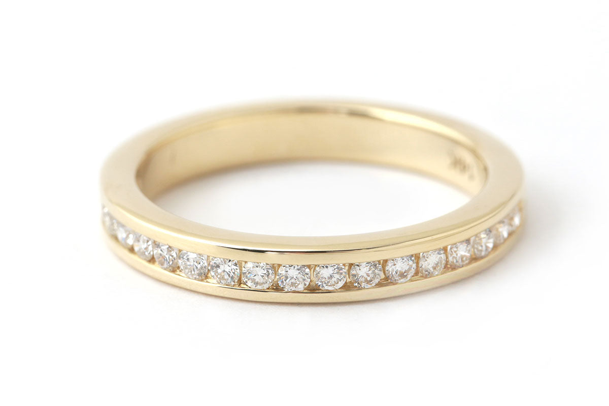 White Diamond Half Channel Eternity Band- 14k Yellow Gold Stock Ring R1309G-web