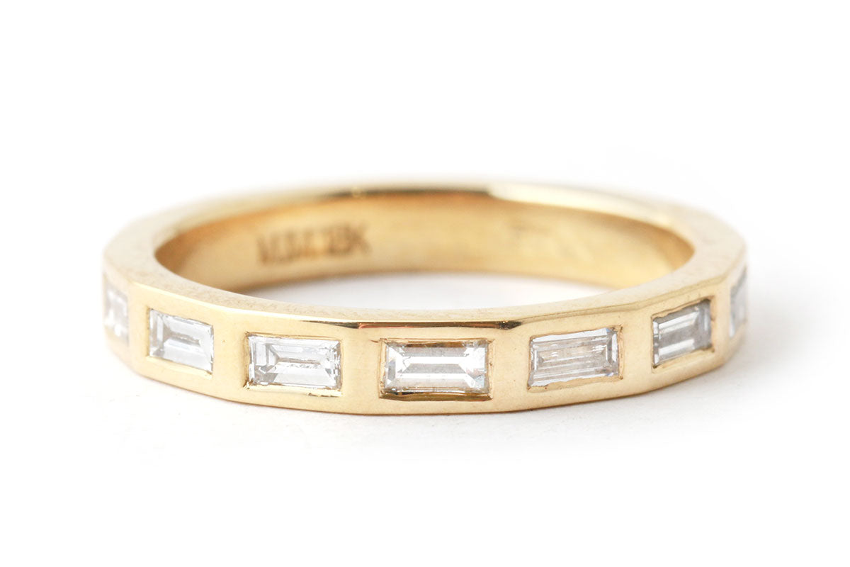 White Diamond Baguette Band - 18k Yellow Gold Rings R1311G-web