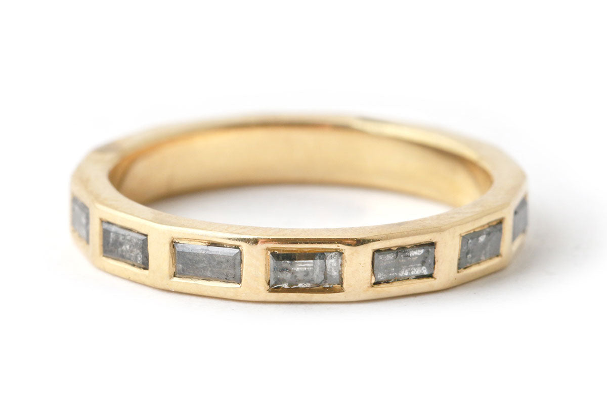 Salt and Pepper Diamond Baguette Band - 18k Yellow Gold Rings R1312G-web