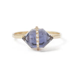 Micropave Bezel Wrapped Herkimer cut Iolite Ring BFCM Stock Ring R1317GIOL