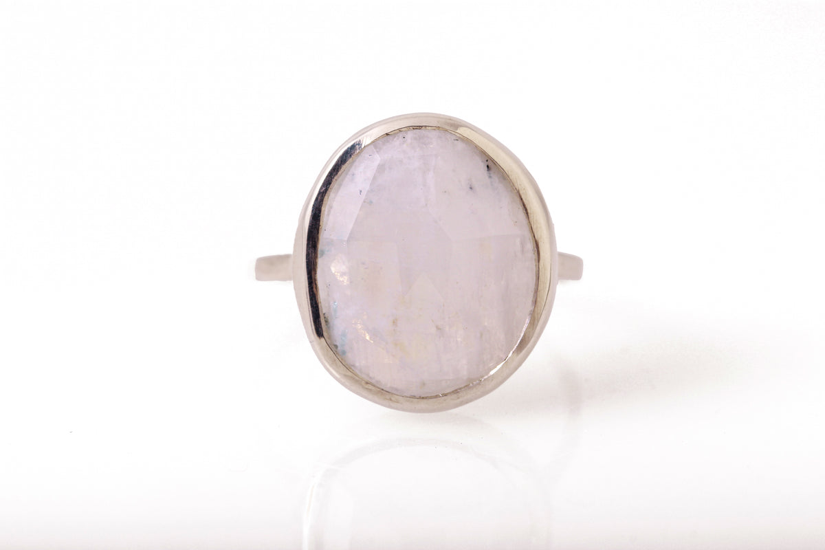 Extra large freeform Rainbow Moonstone cocktail ring BFCM Stock Ring R1324RMS