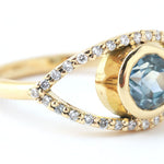 Round Blue Sapphire Eye Ring with Diamond Pavé Rings ofk4410-2ecom