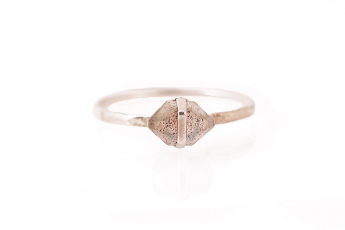Small Bezel-Wrapped Herkimer Cut Labradorite Ring RESIZE BFCM Stock Ring r1318labcopy