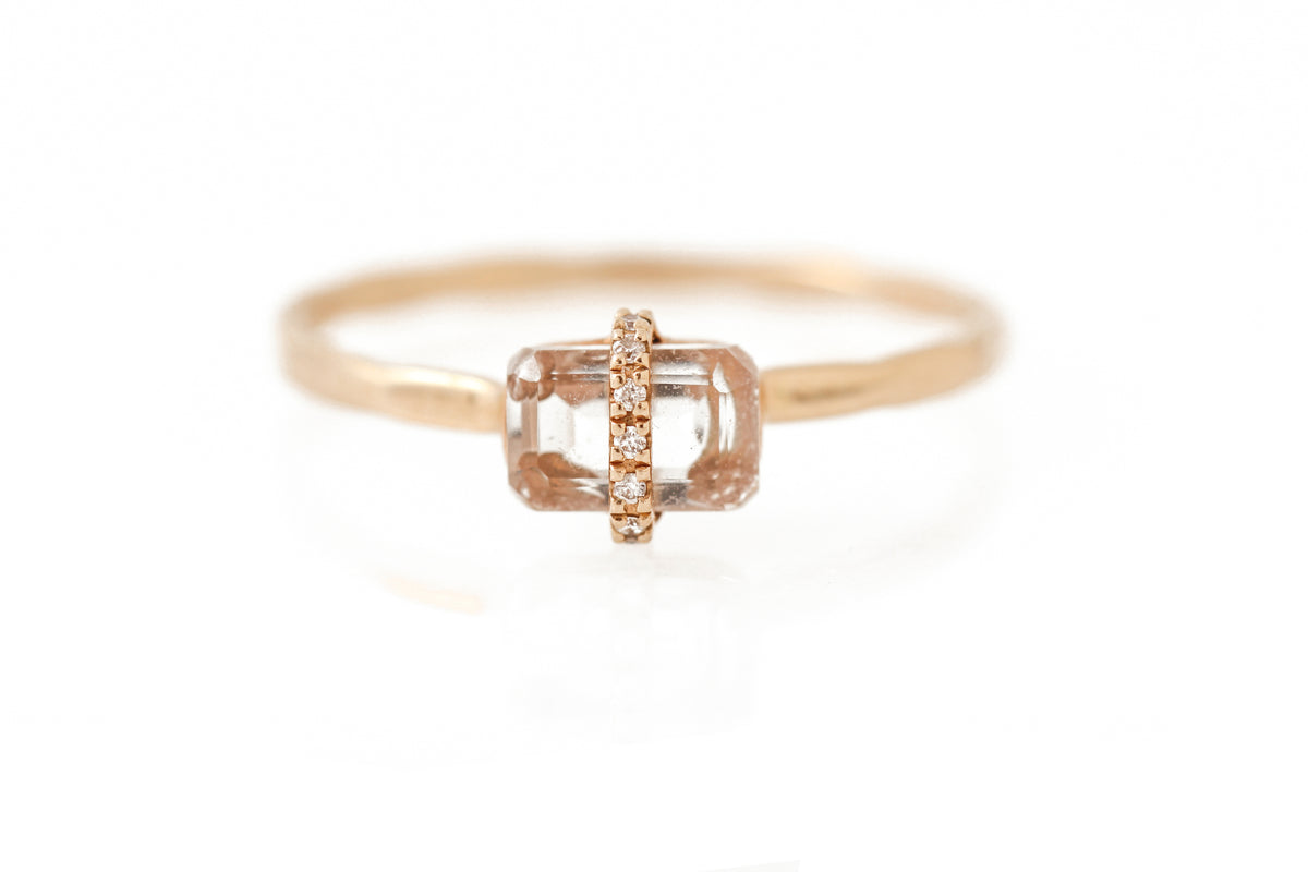 Micropave Bezel Wrapped Emerald Cut Aquamarine Ring RING r1321gaqcopy