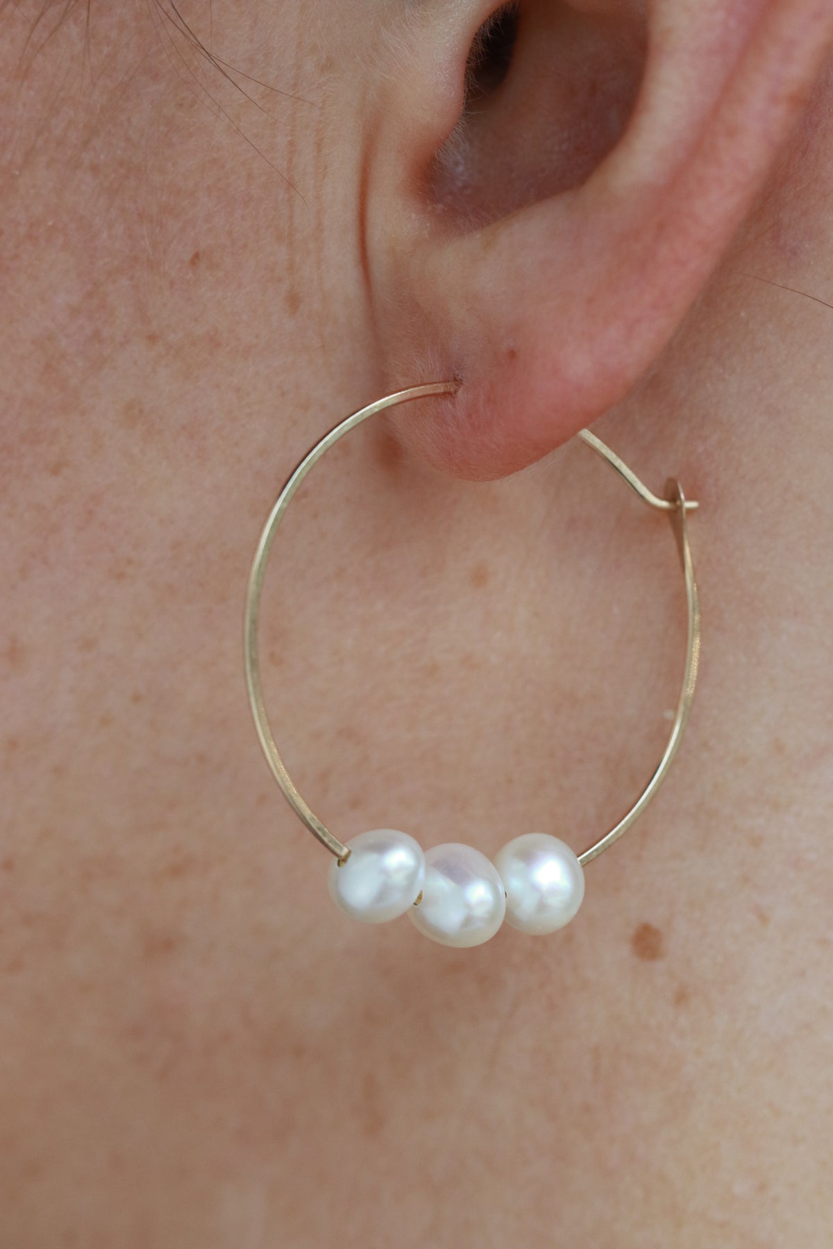 1.25 Inch Hoops with 3 Floating Pearls Earrings 756A5542