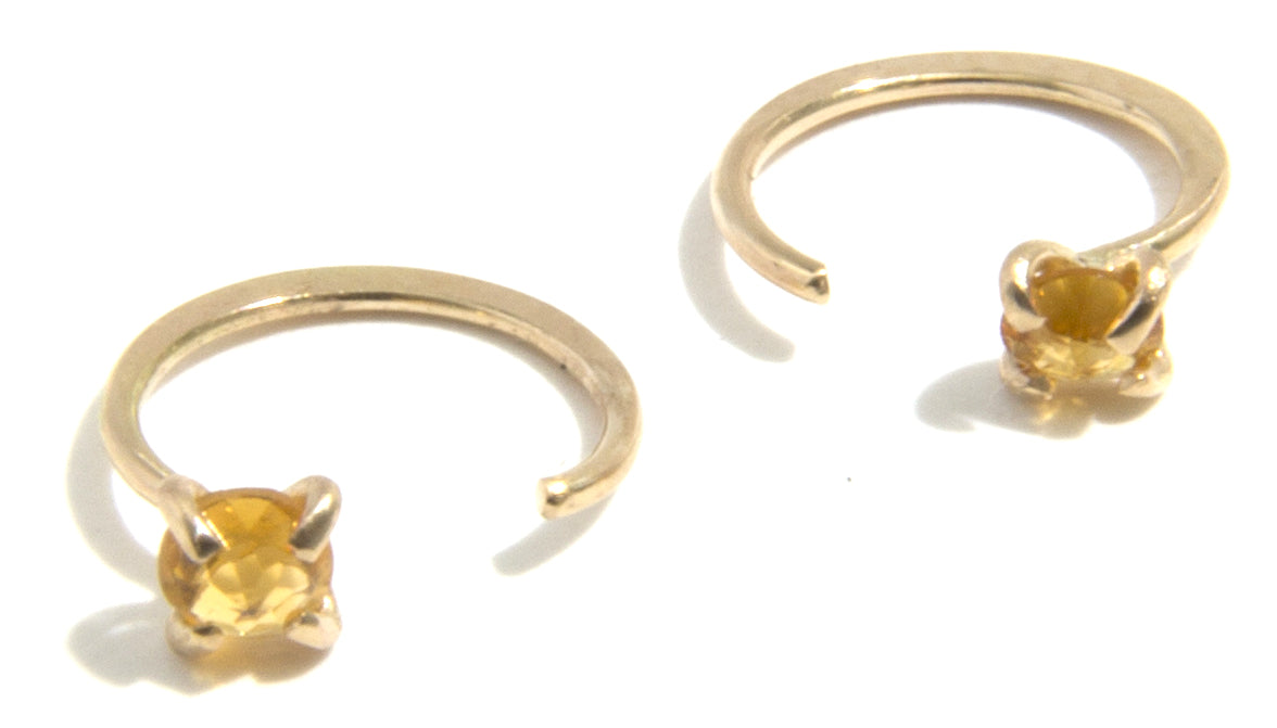 Prong-Set Gemstone Hug Earrings Citrine Gold Pair EARRINGS E2224