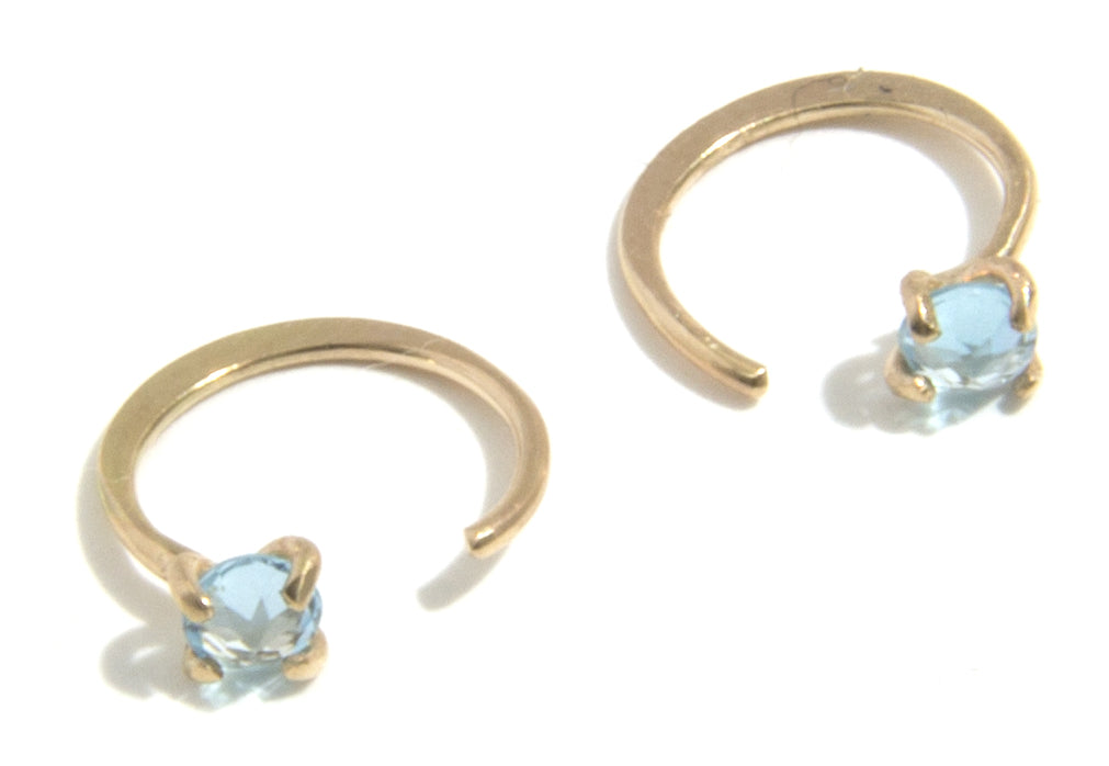 Prong-Set Gemstone Hug Earrings Blue Topaz Gold Pair EARRINGS E2226
