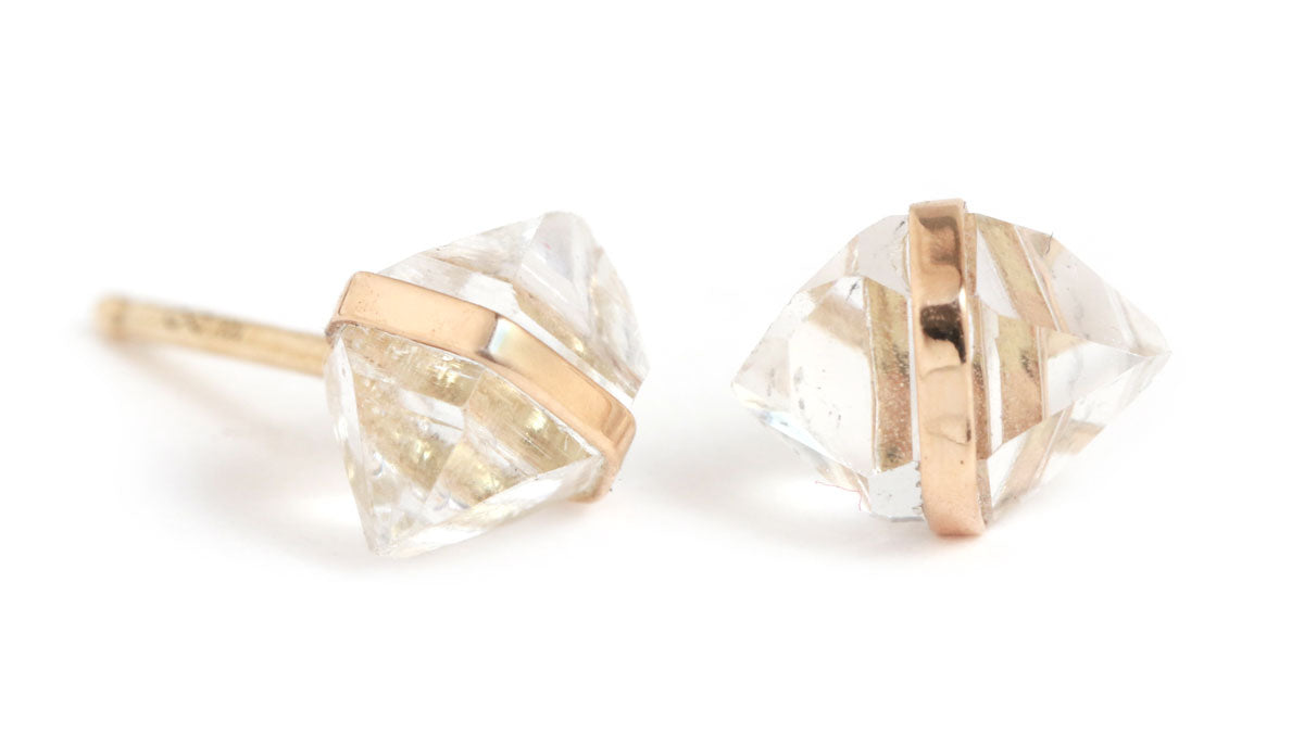 Large Herkimer Cut White Topaz Stud Earrings gold Earrings E2244