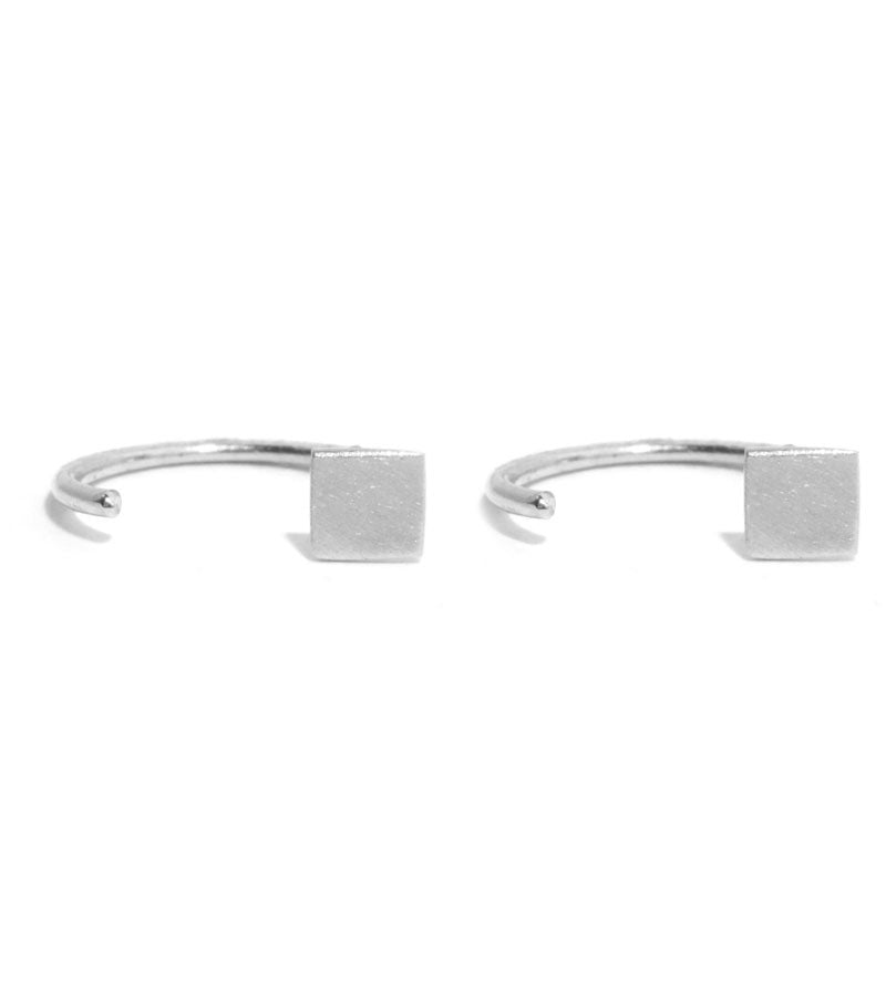 Solid Square Hug Earrings Silver Pair EARRINGS E2415s
