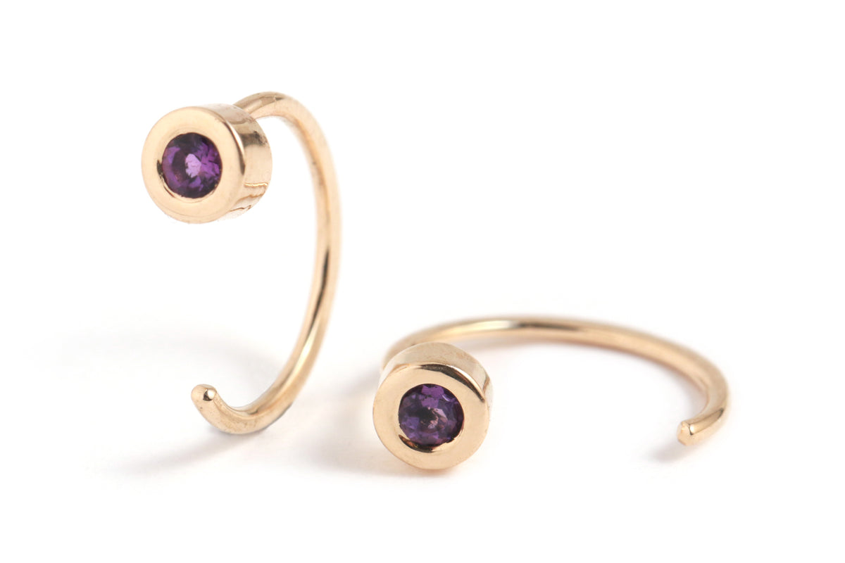 Bezel-Set Gemstone Hug Earrings Amethyst EARRINGS E2681AME