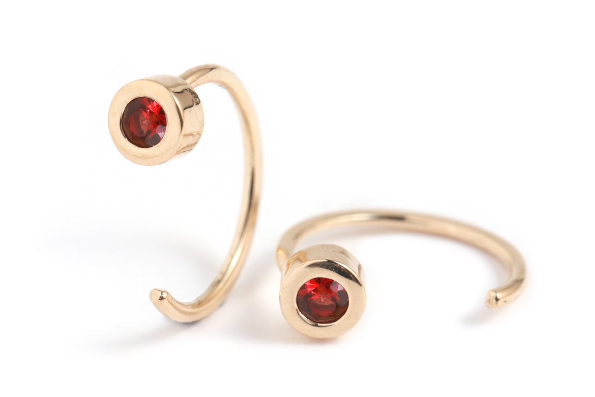 Bezel-Set Gemstone Hug Earrings Garnet EARRINGS E2681GAR