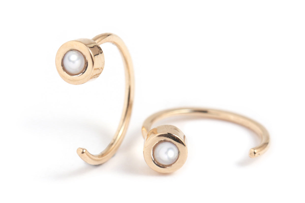Bezel-Set Gemstone Hug Earrings Pearl EARRINGS E2681PRL