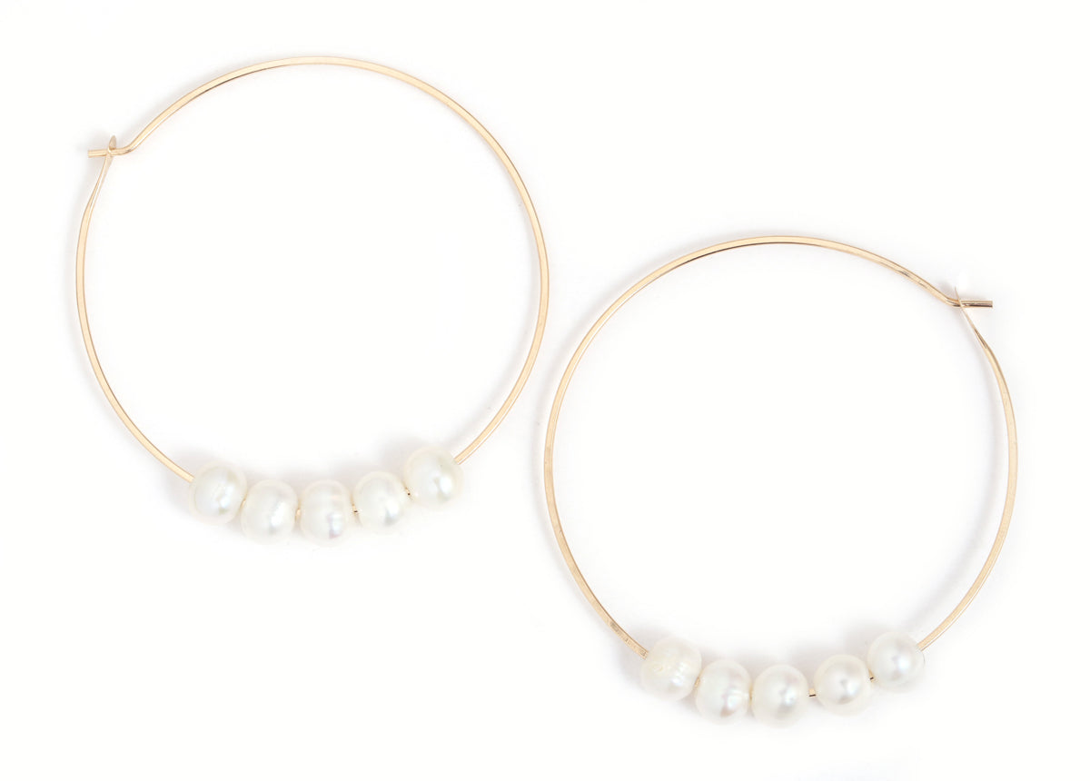 1.75 Inch 5 Pearl Hoop Earrings Earrings E3034
