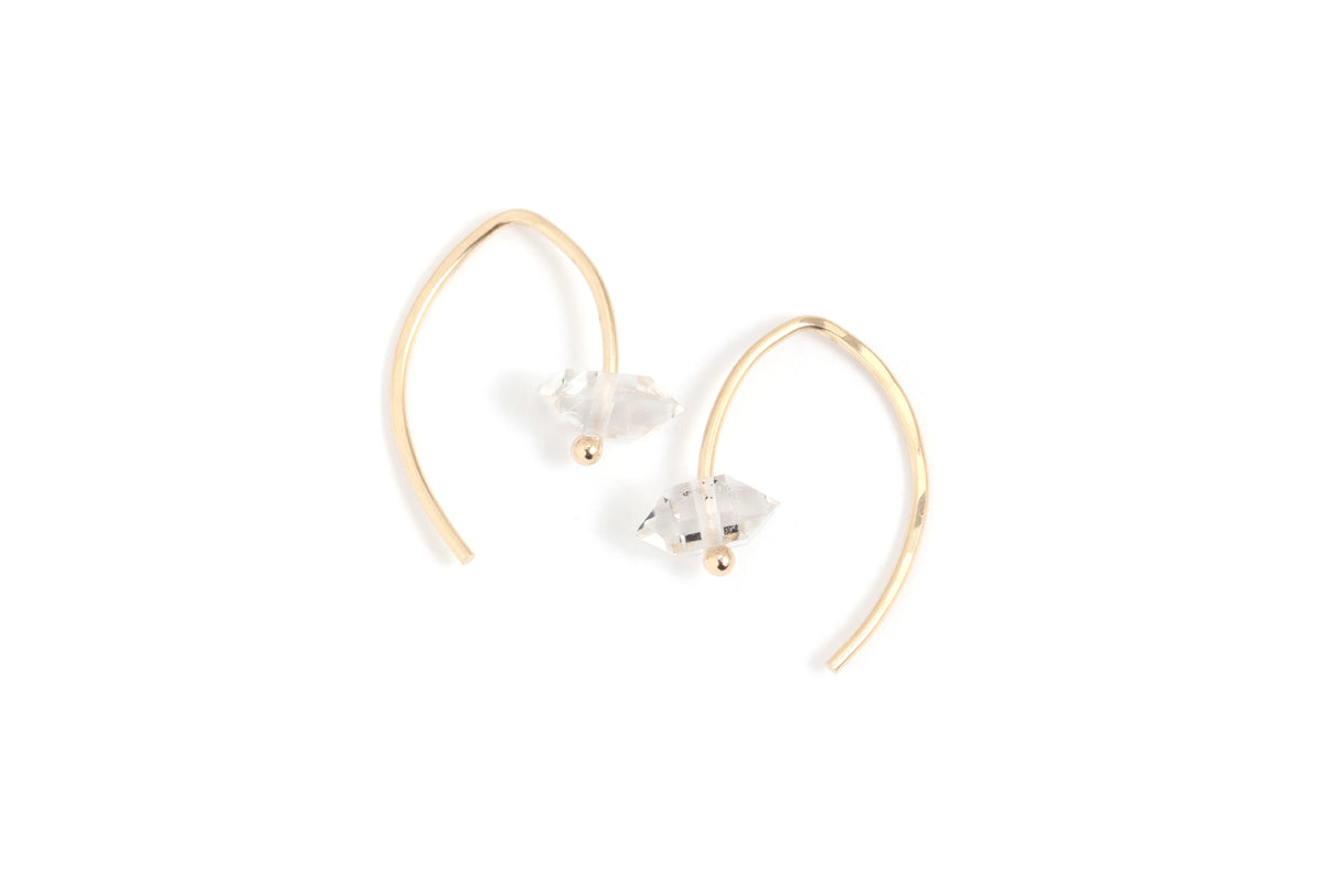 1/2 Inch Herkimer Diamond Wishbone Hoop Earrings Gold Earrings E3067