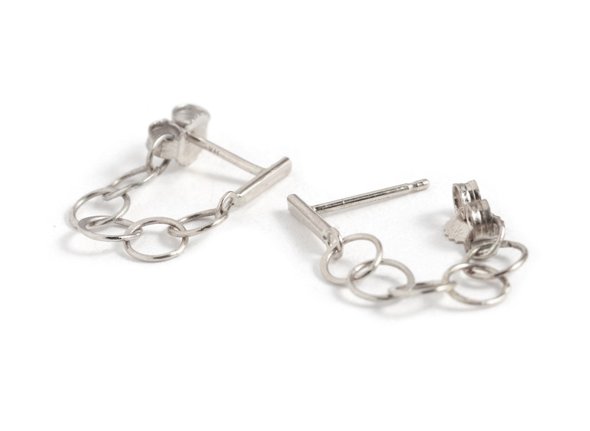 Classic Chain Wrap Bar Stud Post Earrings Silver EARRINGS E3100s