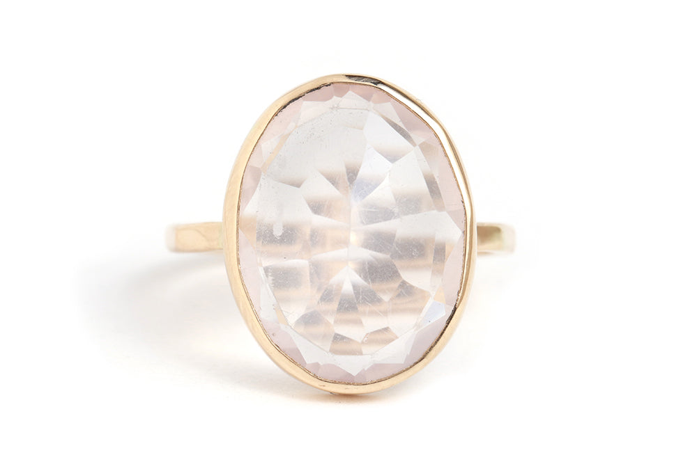 Extra large freeform Rose Quartz cocktail ring BFCM Stock Ring LR1219
