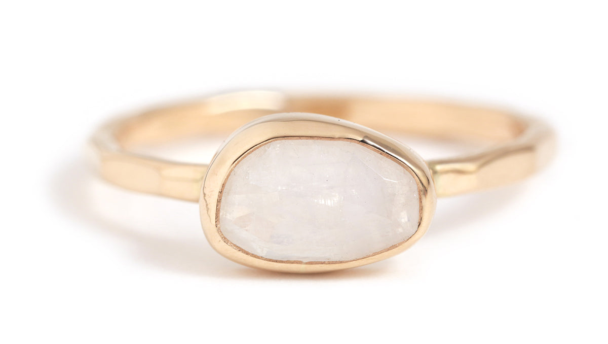 Freeform East-West Rainbow Moonstone Ring Gold Rings LR983