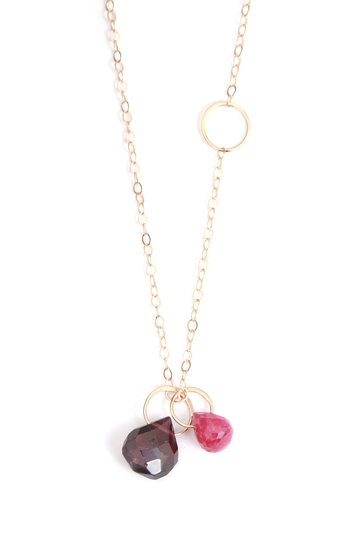 Rose Garnet and Ruby Drop Necklace Gold Necklaces N1831R