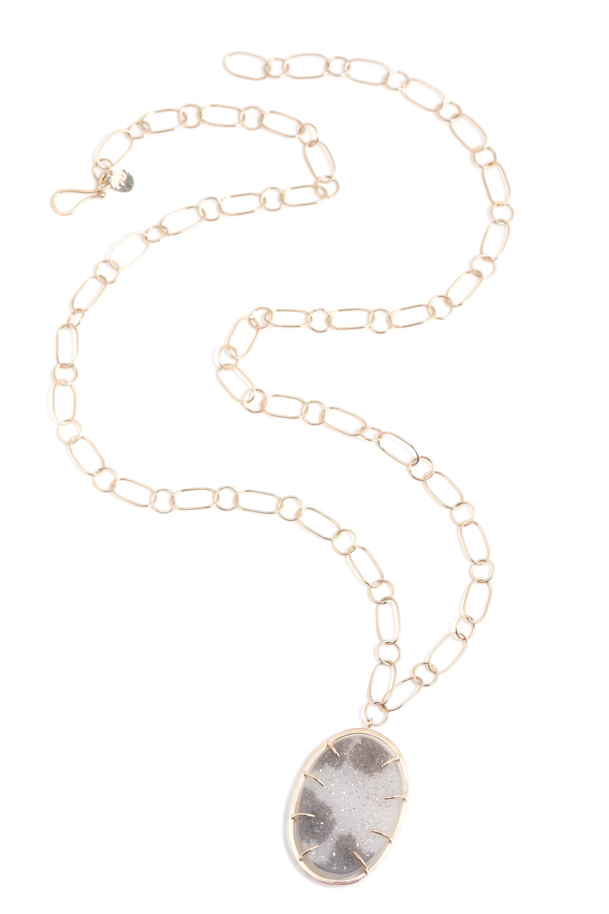 Speckled Grey Druzy pendant with Round and Oval Handmade Chain Necklaces OFK4206-2