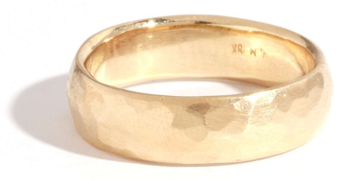 6mm Hammered Dome Solid Band - 18k Yellow Gold Stock Ring r1082g_29c26721-1b69-4044-8384-5382d4954df2